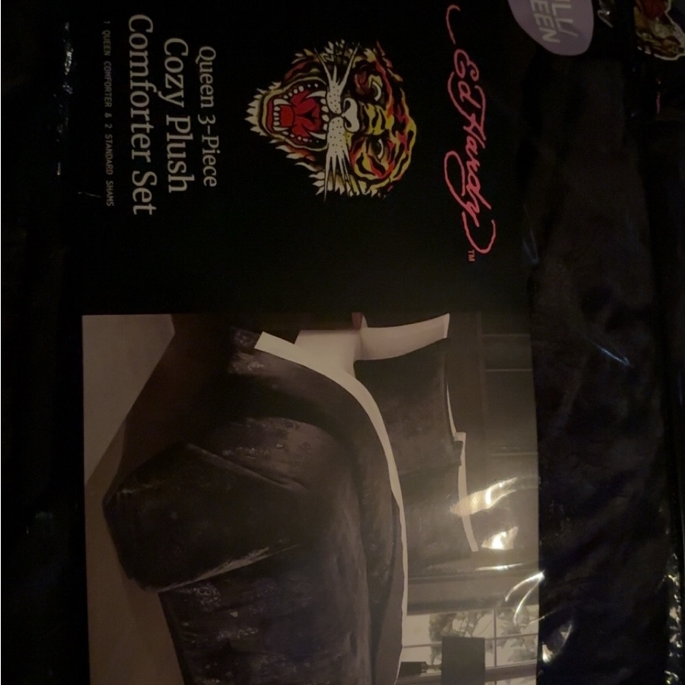 Ed Hardy Black and White Cozy Plush Comforter Set